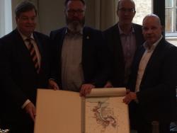 Staatssekretär Enak Ferlemann, OB Claus Ruhe Madsen, Peter Stein (MdB) und Senator Dr. Chris Müller-von Wycz Rekowski am 13. Januar 2020 im Bundesministerium für Verkehr und digitale Infrastruktur (v.l.n.r.).