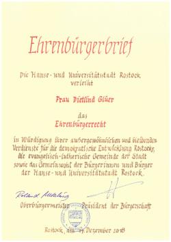 Ehrenbürgerbrief für Dientlind Glüer