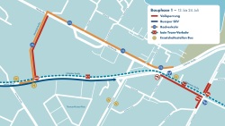 Baustellenkarte am Werftdreieck, 13. bis 24. Juli