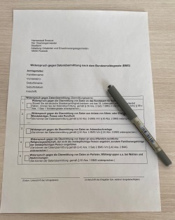 Formular „Widerspruch gegen Datenübermittlung nach dem Bundesmeldegesetz“ 
