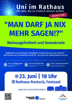 Veranstaltungsplakat „Uni im Rathaus: Meinungsfreiheit und Demokratie“ am 23. Juni 2026