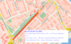 Karte Bauabschnitt Rostocker Str. zwischen Fritz-Reuter-Str. und Richard-Wagner-Str.