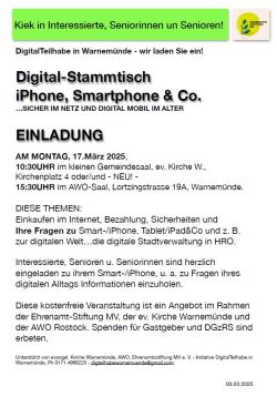 Veranstaltungsflyer Digital-Stammtisch iPhone, Smartphone & Co.