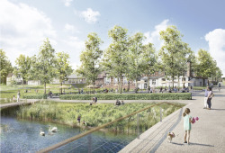 Visualisierung Vorplatz Warnowbrücke und Altes Fährhaus am Fährberg