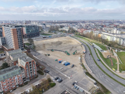 Baustelle für das neue Rostocker Volkstheater vorbereitet für die Herstellung der Baugrube.