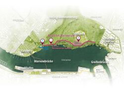 Karte mit Einzelmaßnahmen des Nördliches Warnowrunds, Freifläche am Warnowrund, Warnowrund am Stadtpark