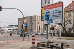 Baustellenschild an der L22 / Lübecker Str. auf der Höhe Werftdreieck 
