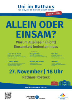 Plakat „Uni im Rathaus“-Talk zum Thema: Allein oder schon einsam?