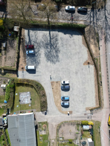 Luftbild Parkplatz der Kleingartenanlage Fährhufe in Gehlsdorf Luftbild Parkplatz der Kleingartenanlage Fährhufe in Gehlsdorf