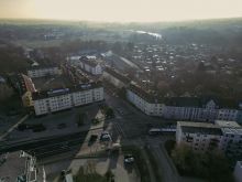 Kreuzung am Weißen Kreuz aus der Luft mit umliegender Bebauung