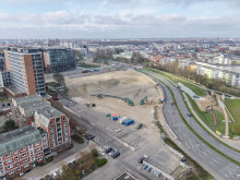Baustelle für das neue Rostocker Volkstheater vorbereitet für die Herstellung der Baugrube. Baustelle für das neue Rostocker Volkstheater vorbereitet für die Herstellung der Baugrube.
