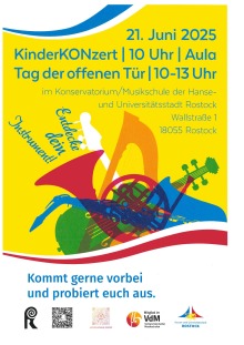 Plakat KinderKONzert und Tag der offenen Tür im Konservatorium der Musilschule der Hanse- und Universitätsstadt Rostock