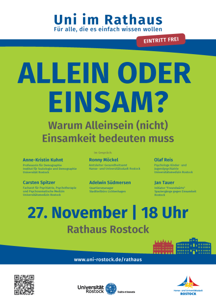 Plakat „Uni im Rathaus“-Talk zum Thema: Allein oder schon einsam?