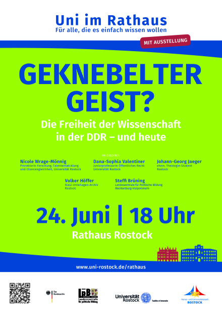 Einladung und Ankündigung zur Diskussion Uni im Rathaus: Wissenschaftsfreiheit unter politischem Druck