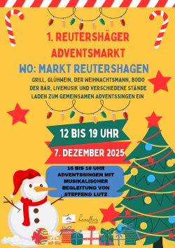 Veranstaltungsplakat: 1. Reutershäger Adventsmarkt am 2. Advent 2025