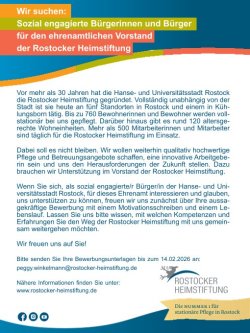 Die Rostocker Heimstiftung sucht engagierte Menschen für ihren Vorstand.