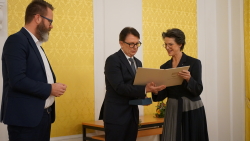 Kulturpreisverleihung 2019: Oberbürgermeister Claus Ruhe Madsen, Dr. Ulrich Ptak und Dr. Michaela Selling (v.l.)