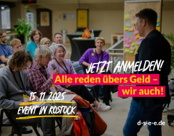 Grafik „Alle reden übers Geld – wir auch!“ Event am 15. November 2025 in Rostock