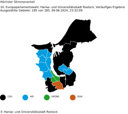Vorläufiges Ergebnis der Europawahl in Rostock am 9. Juni 2024.