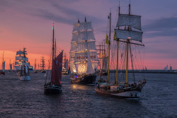 Abendausfahrt der Segelschiffe auf der Hanse Sail