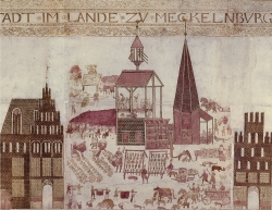 Ansicht des Neuen Marktes im Mittelalter, gezeichnet von Vicke Schorler