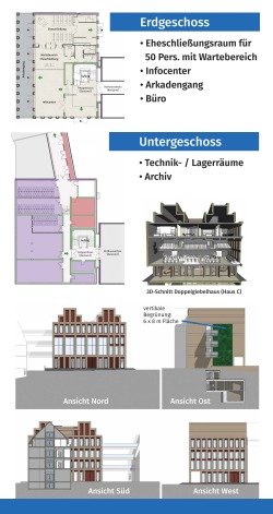 Plakat Grundrisse vom Erd- und Untergeschoss im neuen Doppelgiebelhaus