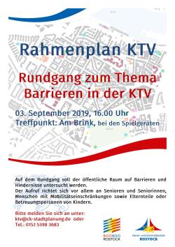 Plakat "Rundgang zum Thema Barrieren in der KTV" am 3. September 2019