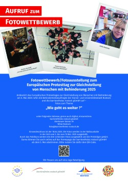 Plakat "Fotowettbewerb/Fotoausstellung zum Europäischen Protesttag zur Gleichstellung von Menschen mit Behinderung 2025" Plakat "Fotowettbewerb/Fotoausstellung zum Europäischen Protesttag zur Gleichstellung von Menschen mit Behinderung 2025"