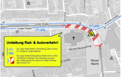 Erneuerung Gleisüberfahrt Lange Straße Höhe Marienkirche - Umleitung Rad- & Autoverkehr