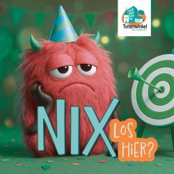 Traurig schauendes Maskottchen als kleines, gehörntes Fellmonster mit großen Augen.