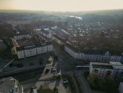 Kreuzung am Weißen Kreuz aus der Luft mit umliegender Bebauung