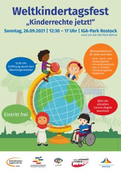 Plakat zum Weltkindertagsfest am 26. September 2021 im IGA Park Rostock.