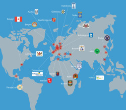 Weltkarte mit befreundeten und Partnerstädten