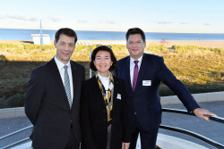 Guido Zöllick (Präsident des DEHOGA Bundesverbandes e.V.), Brigitte Goertz-Meissner (Präsidentin des Verwaltungsrates der Deutschen Zentrale für Tourismus e.V.) und Reinhard Meyer (Präsident des Deutschen Tourismusverbandes e.V.) (v.l.n.r.) stimmten die Tourismusbranche beim 16. Tourismusfrühstück von Rostock Marketing auf die beiden nationalen Fachveranstaltungen Deutscher Tourismustag 2019 und Germany Travel Mart 2020 ein.