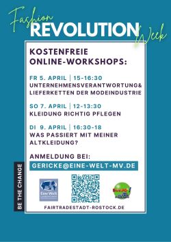 Workshops zur Fashion Revolution Week in Mecklenburg-Vorpommern vom 15. bis 24. April 2024.