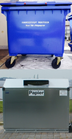 blaue Tonne und Papiercontainer