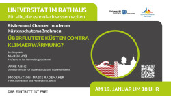 Veranstaltungsplakat Überflutete Küsten contra Klimaerwärmung, Universität im Rathaus 